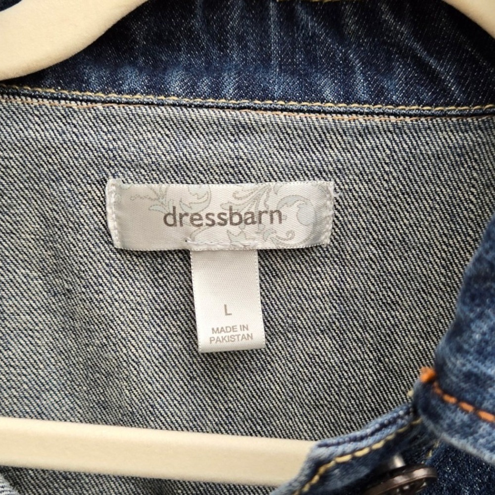 Dressbarn Womens Dark Wash Blue Denim Trucker Jacket 100% Cotton Size Large - Picture 2 of 9
